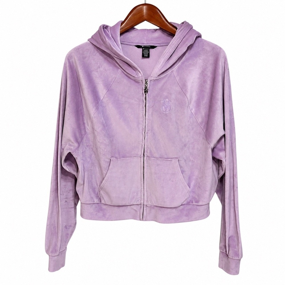 Victorias Secret On Point Velour Hoodie Purple Cropped Zip Up Sweatshirt Small